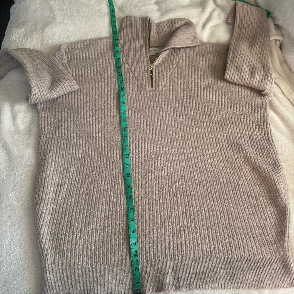 LOFT Cream Ribbed Quarter-Zip Sweater - Picture 8 of 9